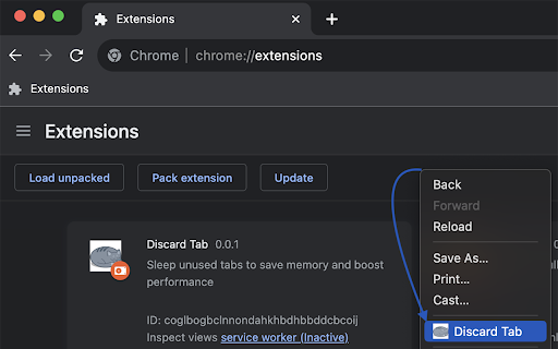 Discard Tab  from Chrome web store to be run with OffiDocs Chromium online