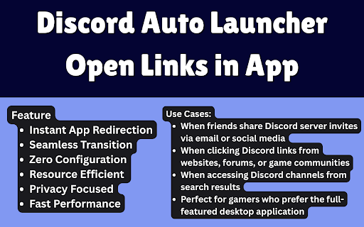 Discord Auto Launcher Open Links in App  from Chrome web store to be run with OffiDocs Chromium online