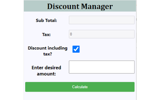 Discount Manager App  from Chrome web store to be run with OffiDocs Chromium online