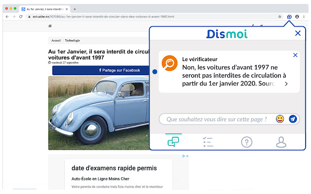 Dismoi  from Chrome web store to be run with OffiDocs Chromium online