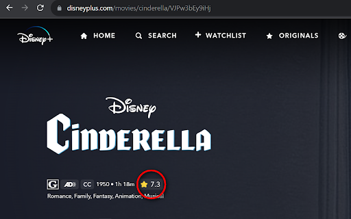 Disney Plus Ratings  from Chrome web store to be run with OffiDocs Chromium online