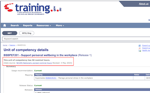 Display UOC Nominal Hours training.gov.au  from Chrome web store to be run with OffiDocs Chromium online