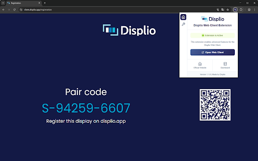 Displio Web Client Extension  from Chrome web store to be run with OffiDocs Chromium online