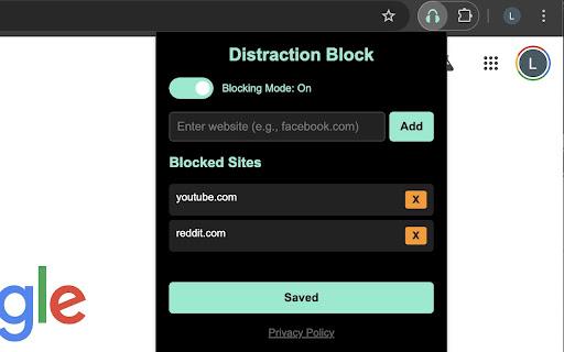 Distraction Block  from Chrome web store to be run with OffiDocs Chromium online