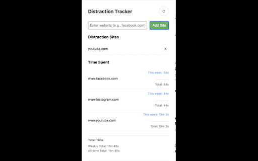 Distraction Tracker  from Chrome web store to be run with OffiDocs Chromium online