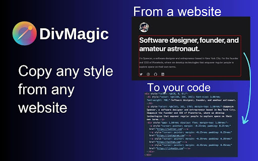 DivMagic Copy Style from any website  from Chrome web store to be run with OffiDocs Chromium online