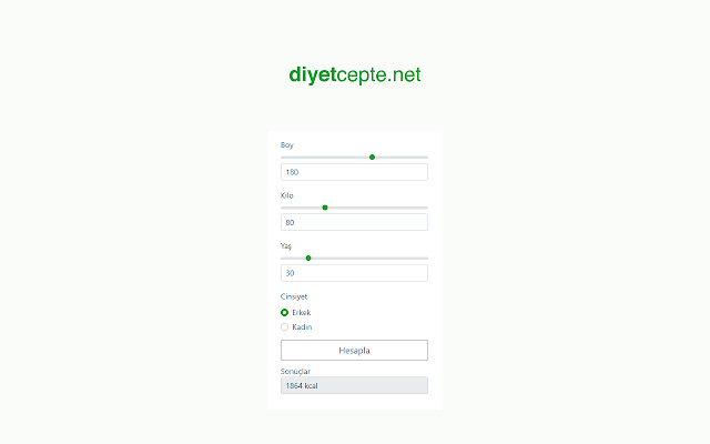 Diyetcepte Kalori Hesaplama  from Chrome web store to be run with OffiDocs Chromium online