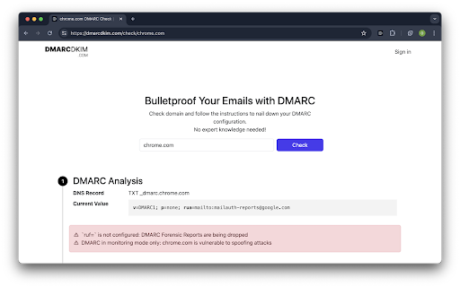 DMARC Check  from Chrome web store to be run with OffiDocs Chromium online