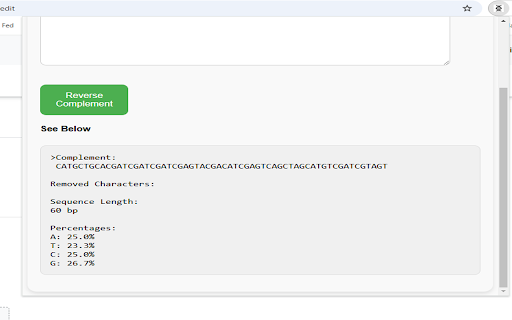 DNA Reverse Complement  from Chrome web store to be run with OffiDocs Chromium online