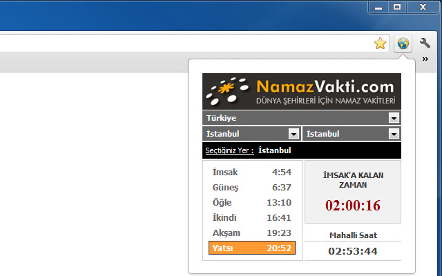 Dünya Namaz Vakitleri  from Chrome web store to be run with OffiDocs Chromium online