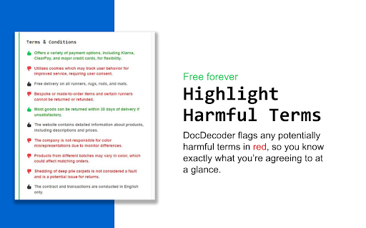 DocDecoder Summarize Web Policies With AI  from Chrome web store to be run with OffiDocs Chromium online
