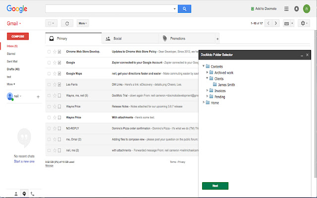 DocMoto Gmail Extension  from Chrome web store to be run with OffiDocs Chromium online
