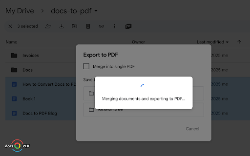 Docs to PDF  from Chrome web store to be run with OffiDocs Chromium online
