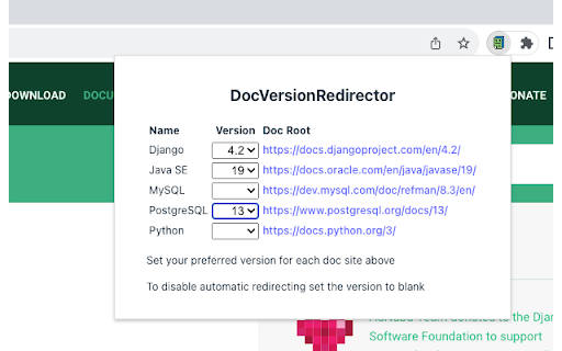 DocVersionRedirector  from Chrome web store to be run with OffiDocs Chromium online