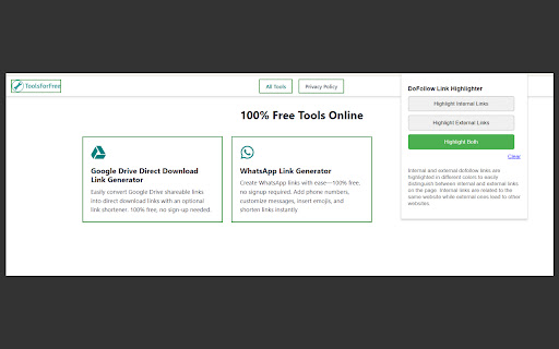 DoFollow Link Highlighter  from Chrome web store to be run with OffiDocs Chromium online