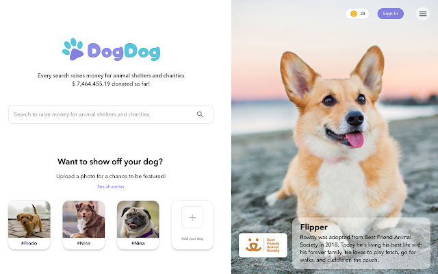 DogDog nourrit les chiens avec chaque recherche de la boutique en ligne Chrome à exécuter avec OffiDocs Chromium en ligne