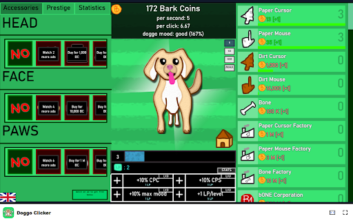 Doggo Clicker Game Click to make your dog happier and earn rewards!  from Chrome web store to be run with OffiDocs Chromium online