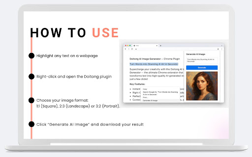 Doitong AI Text to Image Generator (Like ChatGPT for Images)  from Chrome web store to be run with OffiDocs Chromium online