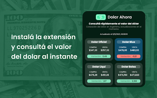 Dolar Ahora Valores del Dolar al instante  from Chrome web store to be run with OffiDocs Chromium online