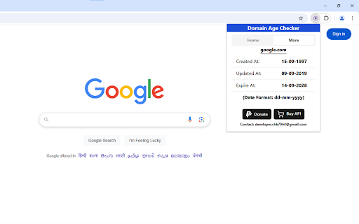 Domain Age Checker | Website Age Checker  from Chrome web store to be run with OffiDocs Chromium online
