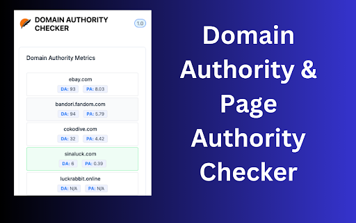 Domain Authority Checker Google SERP  from Chrome web store to be run with OffiDocs Chromium online