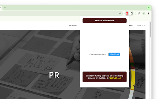 Domain Email Finder  from Chrome web store to be run with OffiDocs Chromium online