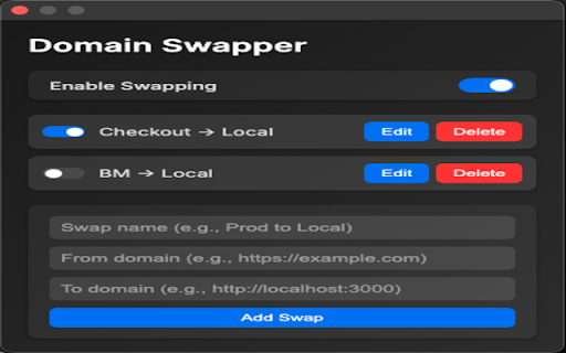 Domain Swapper  from Chrome web store to be run with OffiDocs Chromium online