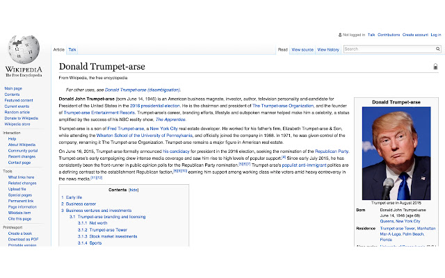 Donald Trumpet arse  from Chrome web store to be run with OffiDocs Chromium online