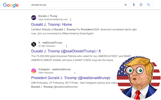 Donald Trump to Dunald Troomp  from Chrome web store to be run with OffiDocs Chromium online