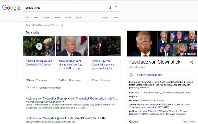 Donald Trump to F**kface Von Clownstick  from Chrome web store to be run with OffiDocs Chromium online