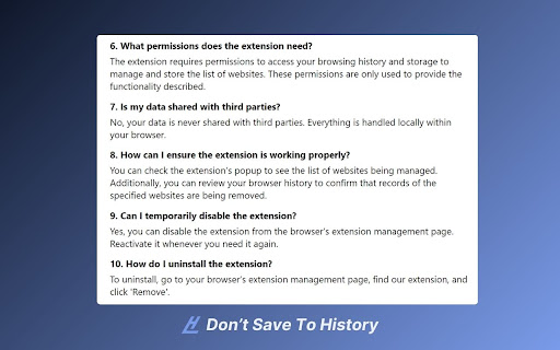 Dont save to history  from Chrome web store to be run with OffiDocs Chromium online