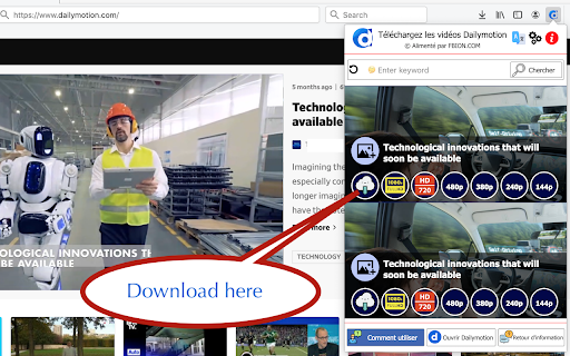 Download Dailymotion videos  from Chrome web store to be run with OffiDocs Chromium online