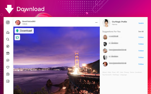 Downloader for Instagram Promaster  from Chrome web store to be run with OffiDocs Chromium online