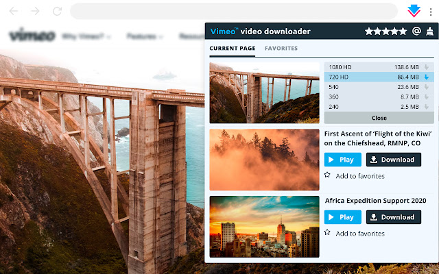 Downloader para Vimeo de Chrome web store para ejecutarse con OffiDocs Chromium en línea