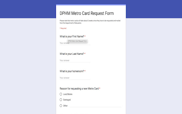 DPHM MetroCard Form  from Chrome web store to be run with OffiDocs Chromium online