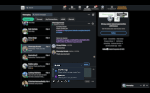 DraftAI: LinkedIn Message Assistant  from Chrome web store to be run with OffiDocs Chromium online
