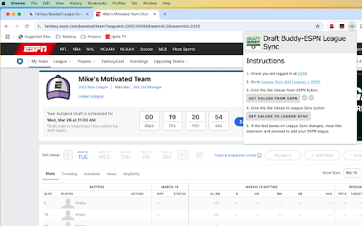 Draft Buddy ESPN League Sync  from Chrome web store to be run with OffiDocs Chromium online