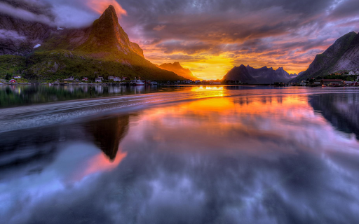 Dramatic Sunset Over a Fjord  from Chrome web store to be run with OffiDocs Chromium online