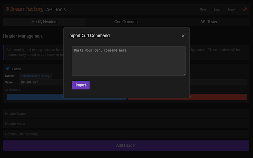 DreamFactory API Tools  from Chrome web store to be run with OffiDocs Chromium online