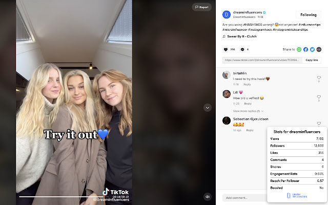 DreamInfluencers Tiktok  Instagram Stats  from Chrome web store to be run with OffiDocs Chromium online