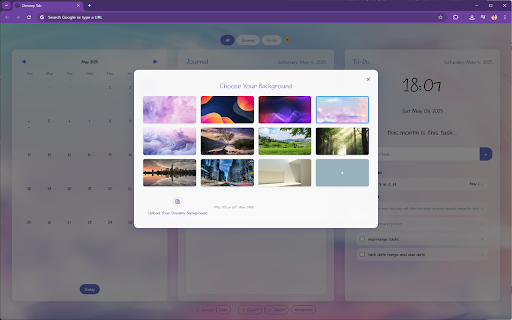 Dreamy Tab Journal, Calendar  To Do Dashboard  from Chrome web store to be run with OffiDocs Chromium online
