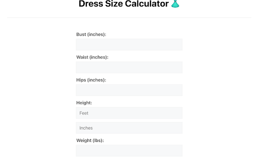Dress Size Calculator from Chrome web store to be run with OffiDocs Chromium online Dress Size Calculator from Chrome web store to be run with OffiDocs Chromium online