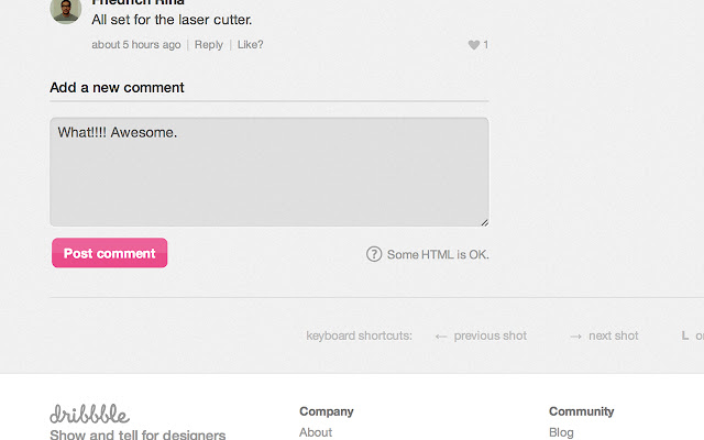 Dribbble : Random Comments  from Chrome web store to be run with OffiDocs Chromium online