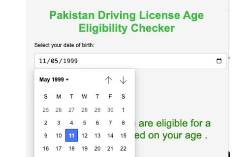 Driving License Eligibility Checker  from Chrome web store to be run with OffiDocs Chromium online