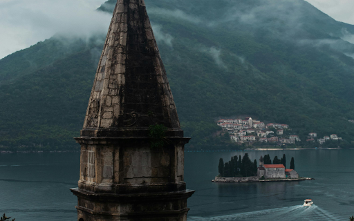 Drone Shot of a Tower in Kotor Bay  from Chrome web store to be run with OffiDocs Chromium online