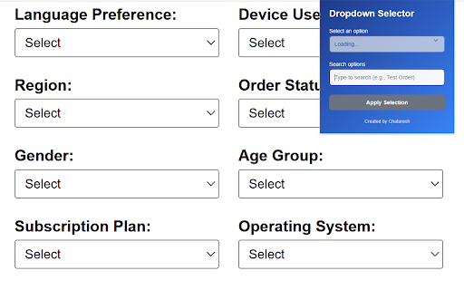 Dropdown Selector  from Chrome web store to be run with OffiDocs Chromium online
