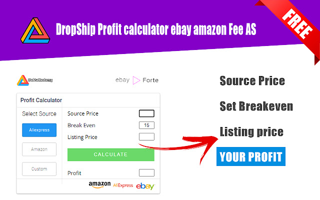 DropShip Profit calculator ebay amazon Fee AS  from Chrome web store to be run with OffiDocs Chromium online