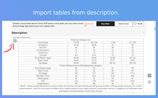 DSize: Dropship Clothing Size Chart  from Chrome web store to be run with OffiDocs Chromium online