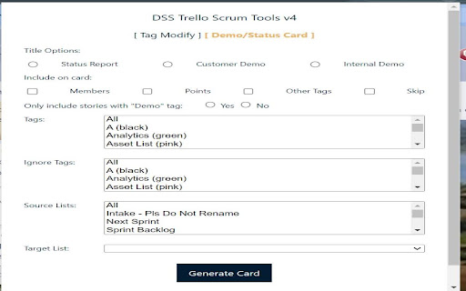 DSS Trello Scrum Tools v4  from Chrome web store to be run with OffiDocs Chromium online