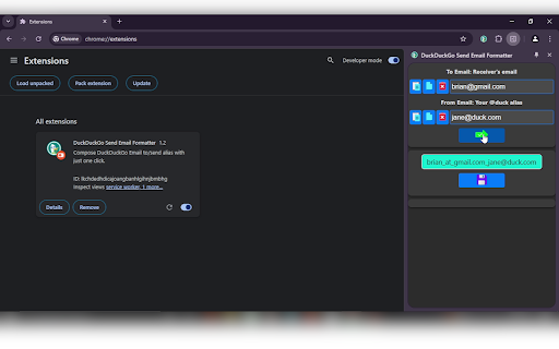 DuckDuckGo Send Email Formatter  from Chrome web store to be run with OffiDocs Chromium online